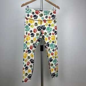 Sz XL- Dog Paw Print High Rise Cropped‎ Leggings Multi Color Workout Pants
